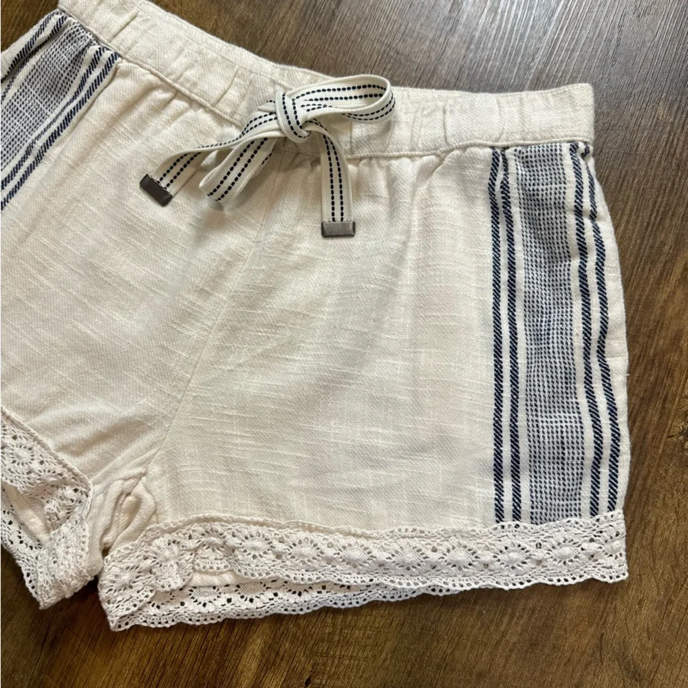 NWT Aerie Cotton Linen Stripe Lace Shorts Sz Medium Tie Waist - Picture 3 of 8